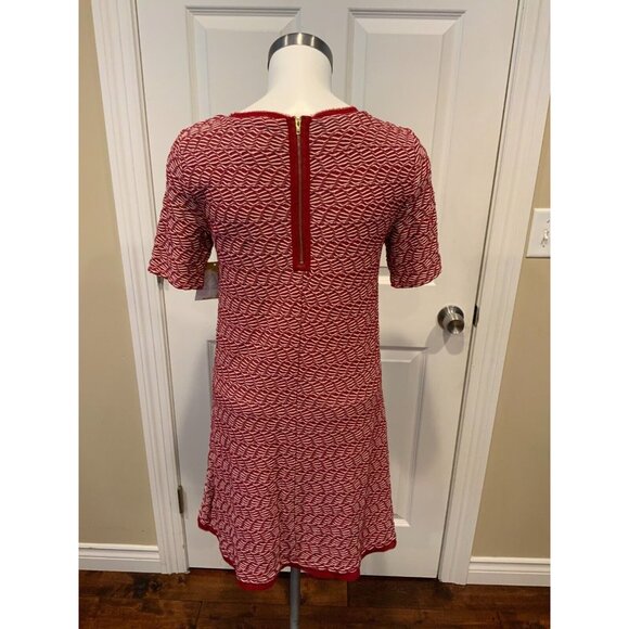 Maeve Anthropologie Red & White Wavy Textured Fit & Flare Dress, Size Small - Picture 5 of 7
